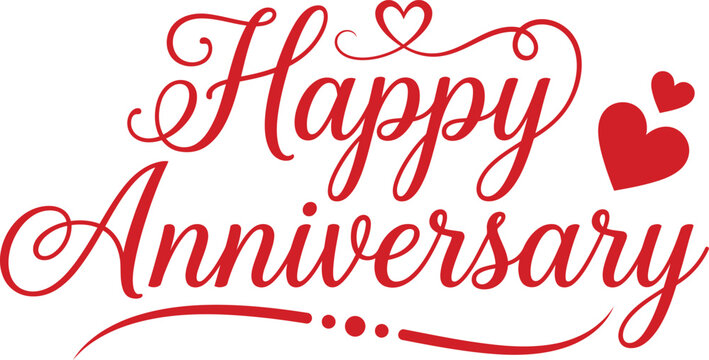 Happy Anniversary red script typography design with hearts