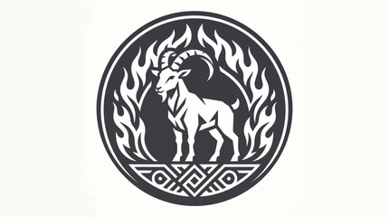 Fototapeta premium Goat emblem with flames in circular vector logo