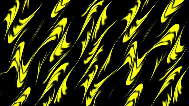Dynamic Abstract Yellow Flowing Waves on Black Background &ndash; Seamless Loop