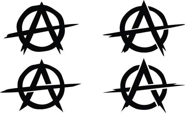 Set of black hand drawn grunge anarchy symbols for punk and rebellion design concepts