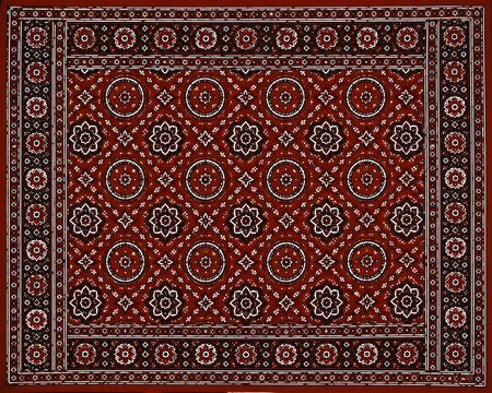 Traditional Ajrak block-printed fabri deep red and white geometric design close-up