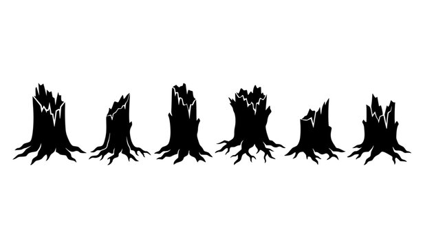 Broken Tree Stump Silhouettes Set