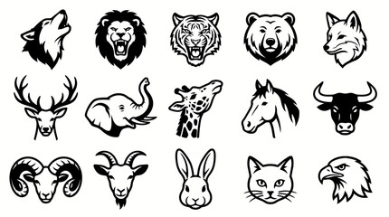 Obraz premium Black and white animal icons set