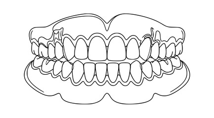 Upper and Lower Human Jaw With Teeth Dental Technician One Line Black White Vector Illustration © MdMiraz