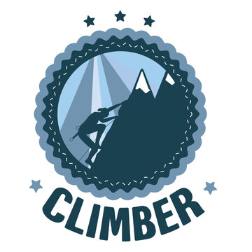 Climber hicking vintage round label