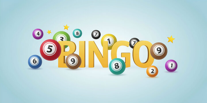 Colorful Bingo Balls Surrounding Golden Bingo Word 3D Vector Illustration