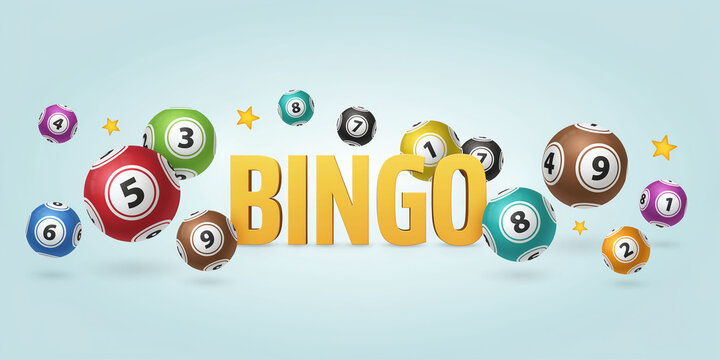 Golden Bingo Text with Floating Colorful Lottery Balls 3D Vector Illustration