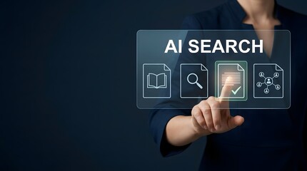 Obraz premium Artificial intelligence search concept with person interacting with digital interface