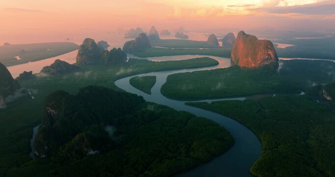 Ao Phang Nga National Park Illuminated by Golden Morning Light | Cinematic Drone Footage Thailand