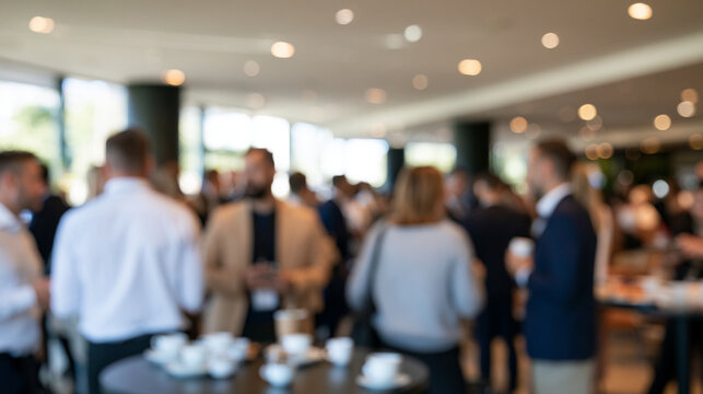 Blurred Abstract Background of Business Exhibition Coffee Break with Professionals