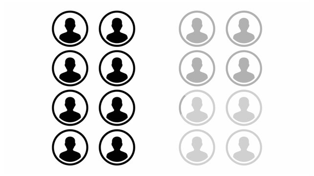 A collection of circular avatar icons presented in both black and gray shades ideal for user profiles and digital interfaces