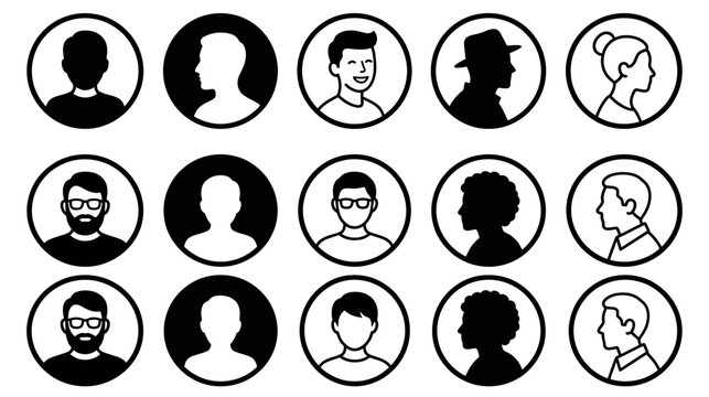 A diverse collection of minimalist avatar icons representing various people styles and profiles for digital identification and user representation