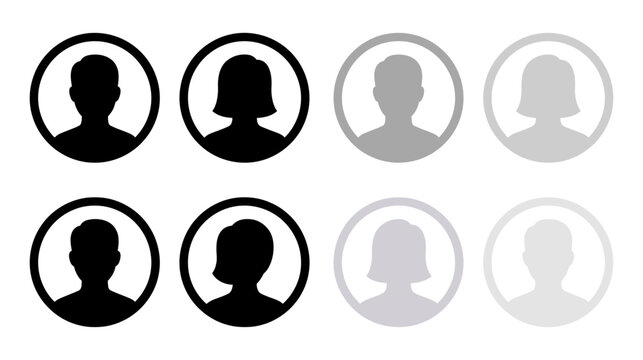 A collection of eight circular avatar icons in varying shades representing user profiles and digital identities showcasing diverse designs
