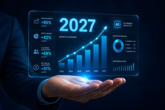 Business analytics dashboard showing growth and performance.