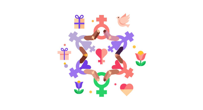 Colorful puzzle pieces with flowers.