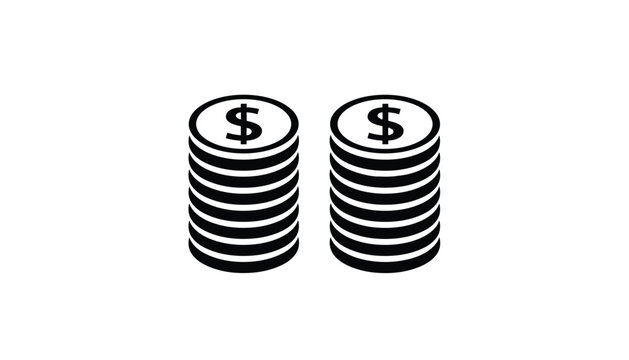 Two vertical stacks of metallic coins with dollar symbols are depicted as black silhouettes on a white background.