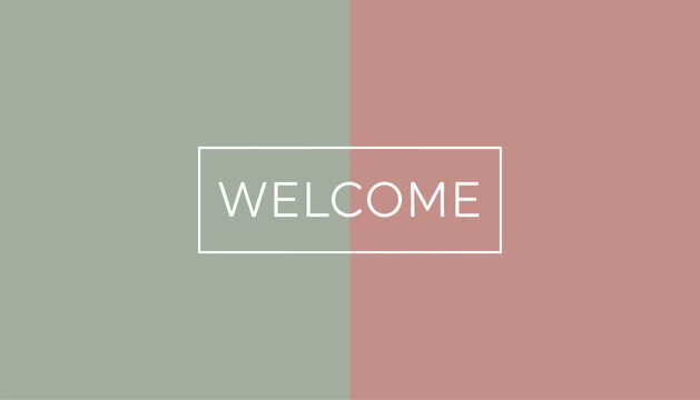 Minimalist welcome banner featuring a modern geometric background divided into soft green and pink colors.