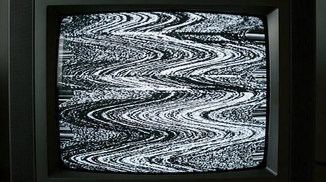 Static television screen with black and white wavy interference noise