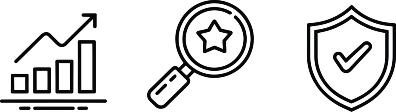 Performance benchmark key indicators and scorecard line icon set representing business success, evaluation, measurement, analytics, and strategic performance.