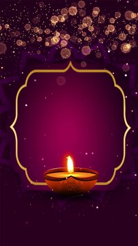 Diwali Festival Background with Decorative Frame and Glowing Diya