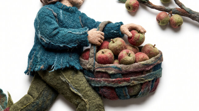 Boy carrying a basket of apples while walking in nature  