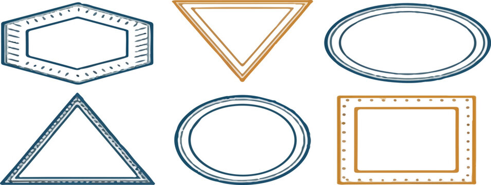 Hand drawn geometric shape frames set including rectangles circles and triangles isolated on transparent background