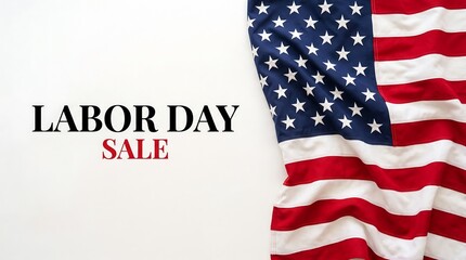 Obraz premium Labor day sale promotional background featuring a wavy american flag on the right side with white space for text