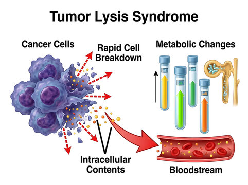 Tumor lysis syndrome medical illustration isolated on white background
