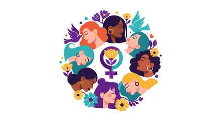 Naklejka premium Diverse women faces in circle.