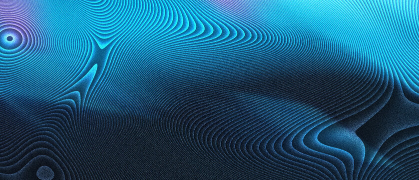 Abstract blue digital wave background with moire pattern and dark textured gradient