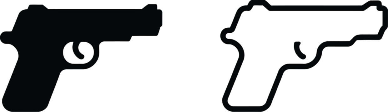 Pistol handgun firearm silhouette icon set for security, law enforcement, military, safety awareness, and vector graphic design.