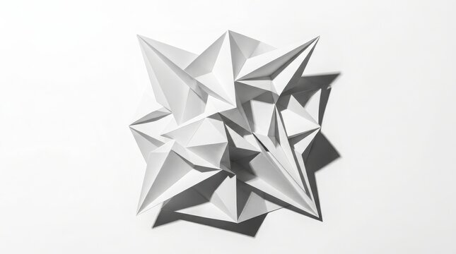 Complex origami star sculpture made of folded white paper sheets with geometric star paper craft star shape modular origami sculpture geometric handmade creative intricate structure contrast
