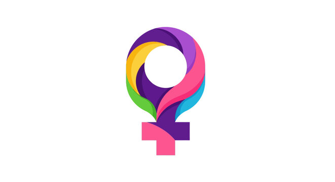 Female symbol with colorful rainbow design.