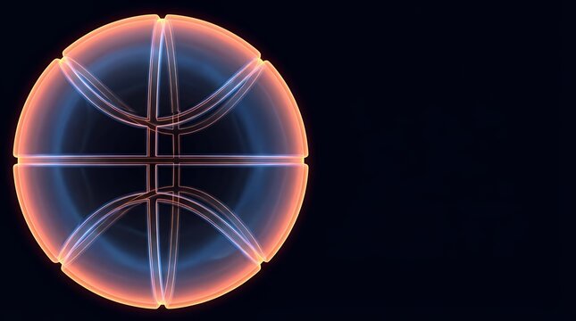 A Glowing Anatomy of Sport: An X-Ray Style 3D Rendering of a Basketball Revealing Its Inner Structure and Iconic Panels Dramatically Illuminated Against a Solid Black Background. x ray x-ray