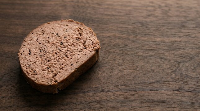 A Rustic Slice of German Cuisine: Close-Up of Traditional Hausmacher Leberwurst a Rich and Savory Liver Sausage Ready to be Spread and Enjoyed as a Hearty Snack or Part of a Meal. hausmacher