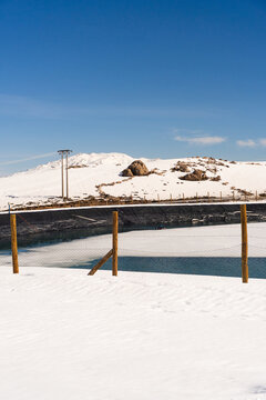 Farellones Ski Resort, Chile. Snow on the mountains, sunny day. Andes Mountains.