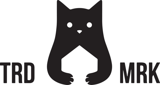 Black featuring a stylized cat silhouette with white cutout eyes, nose, and the letters trd and mrk on sides