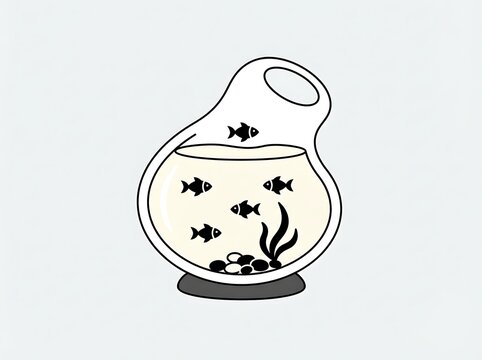 Decorative fish bowl with small swimming fishes and seaweed vector illustration