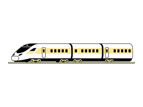 Modern high-speed passenger train vector illustration on rails with railroad