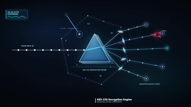 Futuristic Crystal Prism Encryption Engine with AES-256 Technology and Quantum Security Visuals