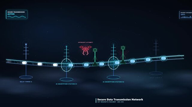 Suspended Magnetic Railway Above the Clouds for Secure Data Transmission with AI Protection