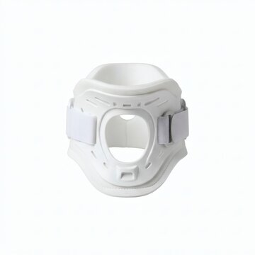 A white medical neck brace, also known as a cervical collar, designed for neck support and immobilization, shown against a plain white background.