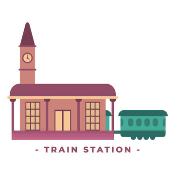 Building train station flat illustration