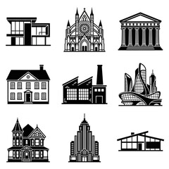 Fototapeta premium Diverse Architectural Building Silhouettes Representing Different Styles and Eras.