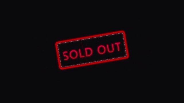 Animated red sold out text glowing on dark background