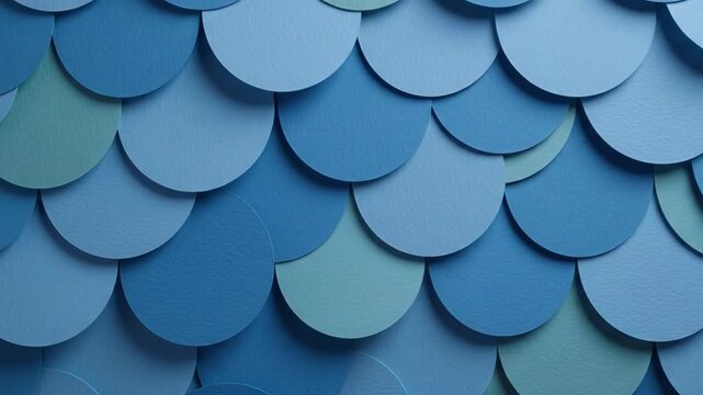 Static shot of layered green and blue scales creating abstract pattern in studio lighting