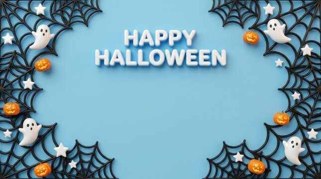 Happy halloween greeting with ghosts and pumpkins