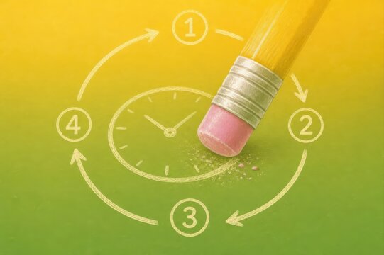 Time management eraser on chalk clock concept with deadline reset