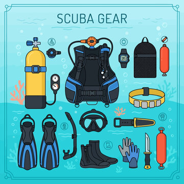 Comprehensive Scuba Diving Equipment Set Featuring Essential Underwater Exploration Gear and Safety Accessories for Aquatic Activities