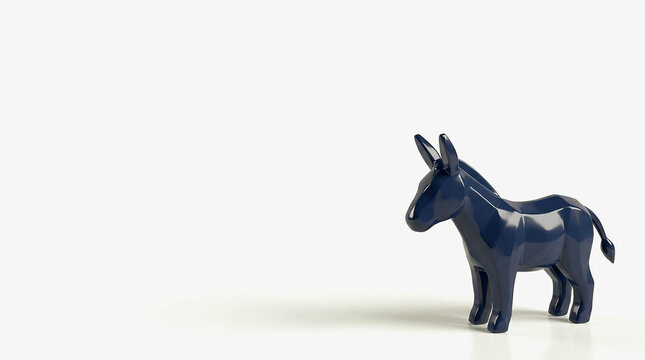 Blue donkey figurine isolated on white background with copy space, 3D render for Democratic party symbol, USA politics, election and American political concept design